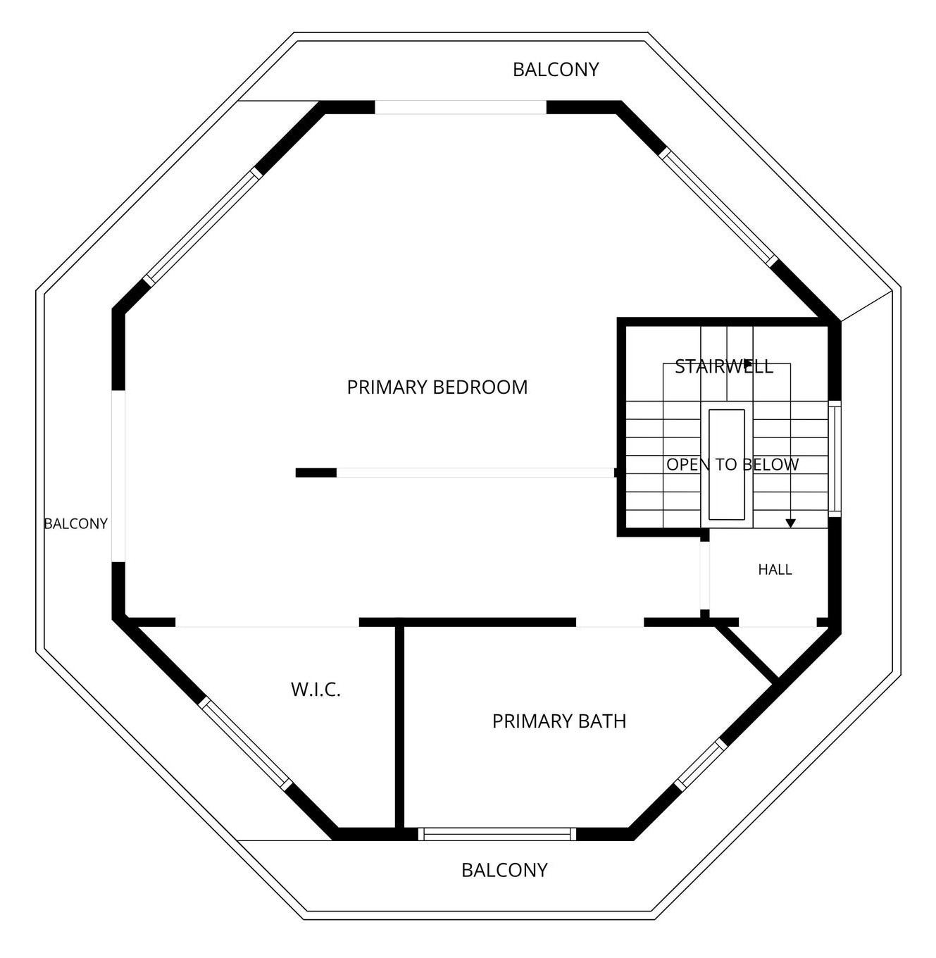 Floor plan of level 3: primary bedroom, walk-in closet, primary bath and lanai