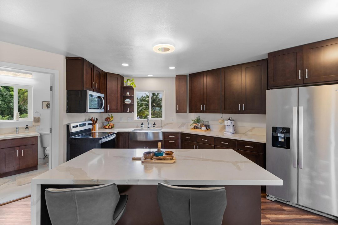 Kitchen island looking toward the hall