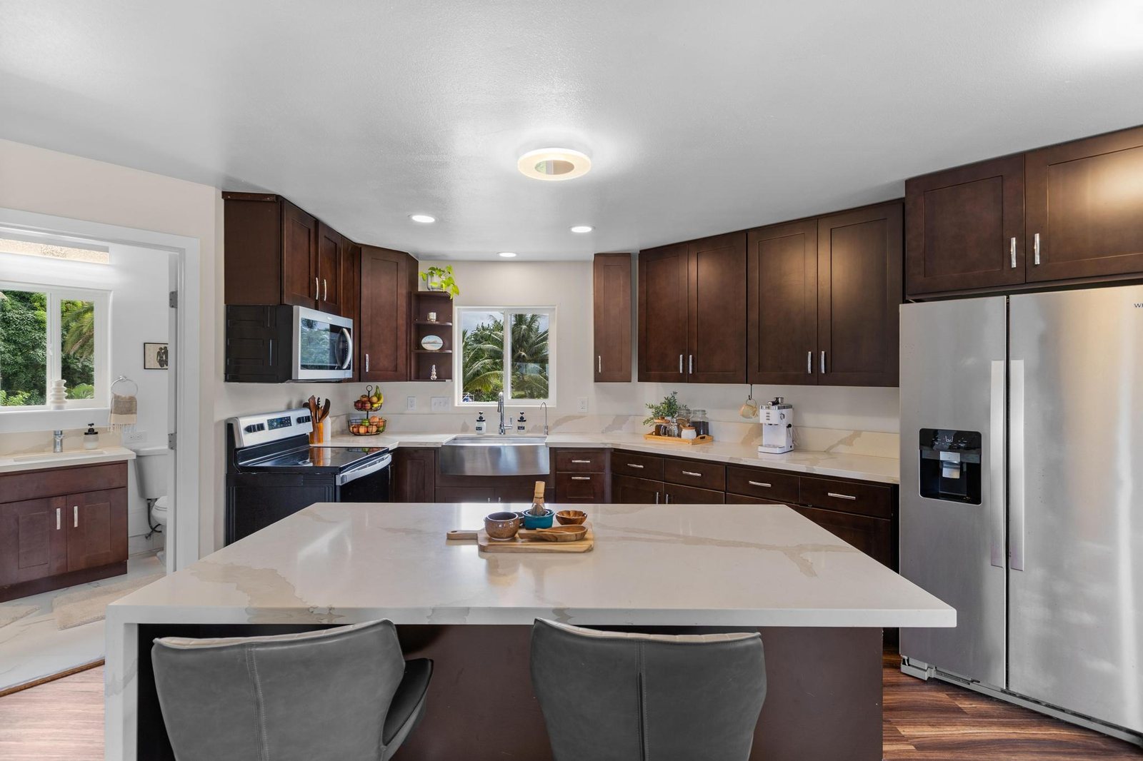 Kitchen island looking toward the hall